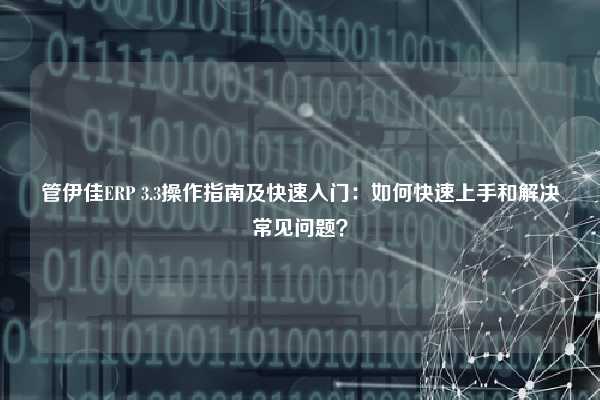 管伊佳ERP 3.3操作指南及快速入门：如何快速上手和解决常见问题？